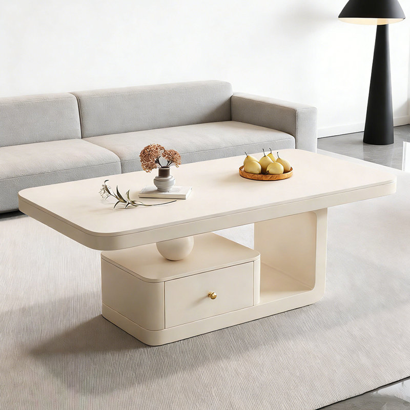 Table basse Luxury Rock Slab, H 16,53 po x L 51,18 po x l 27,55 po, Blanc, Blanc