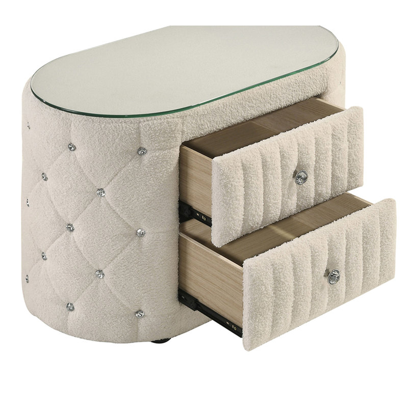 Table de chevet rembourrée à 2 tiroirs Santiago Ivory (table de chevet uniquement)