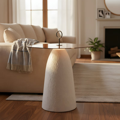 Kinzie Accent Side Table with Glass Top & Textured Base