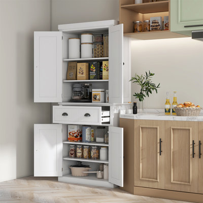 HOMCOM 72"" Kitchen Pantry, Tall Storage Cabinet, Freestanding Cupboard With Drawer, Doors And Adjustable Shelves -  Winston Porter, 9D50EFEB8FE5494F8C69DE06575A9E38