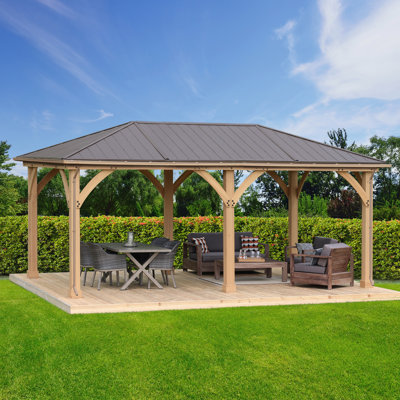 12' x 20' Meridian Gazebo Rain Gutter Kit Durable PVC Construction with Dual Downspouts
