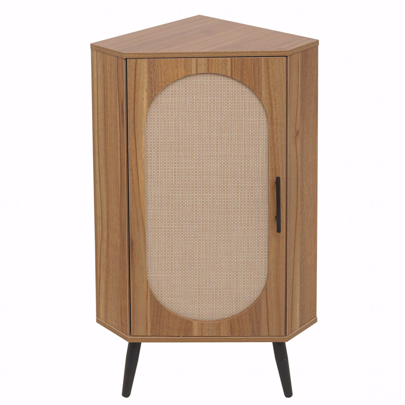 Armoire d'angle, rotin, porte, tables autoportantes, Brun