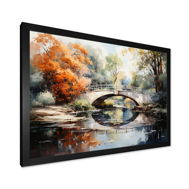 «Maahika Beige Bridge Impressionist Crossing An II», reproduction, H 12 po x l 20 po x P 1 po, Cadre simple noir