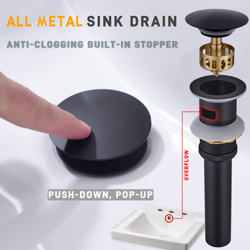 Robinet pour salle de bain à 2 poignées à 2 poignées avec drain, Noir mat