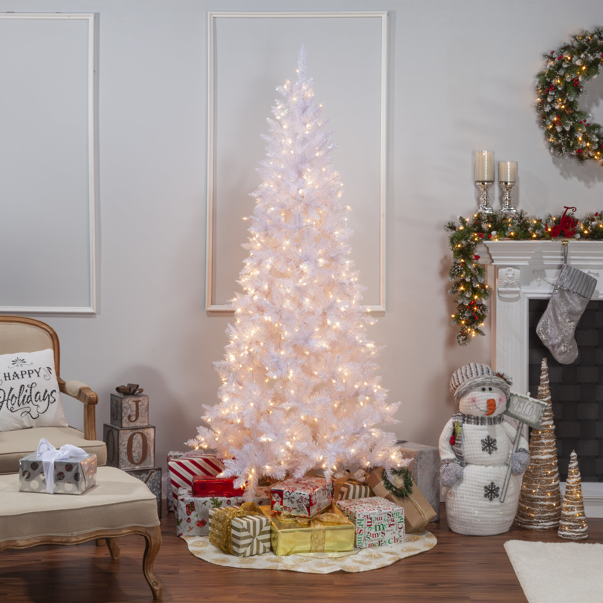 White Pine Artificial Christmas Tree, White/Clear, 7.5' H