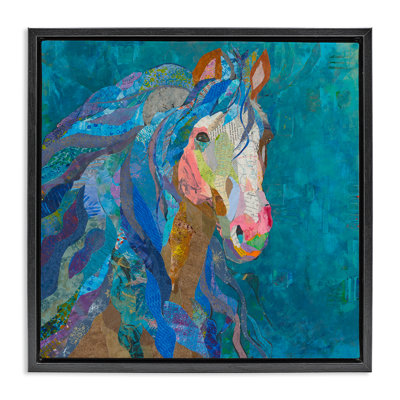 Blue Collaged Pegasus Framed Floater Canvas Wall Art by Violet Davenport