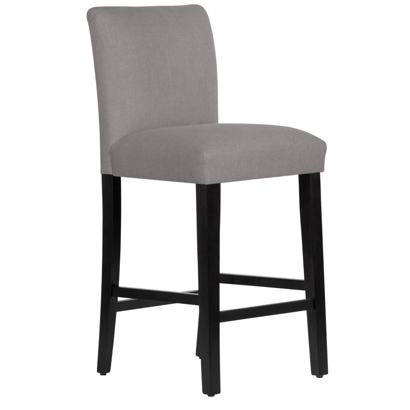 Tabouret de bar et de comptoir Hadrien, Tabouret de bar (siège d'une hauteur de 31 po), Lin Lin gris, Bois noir