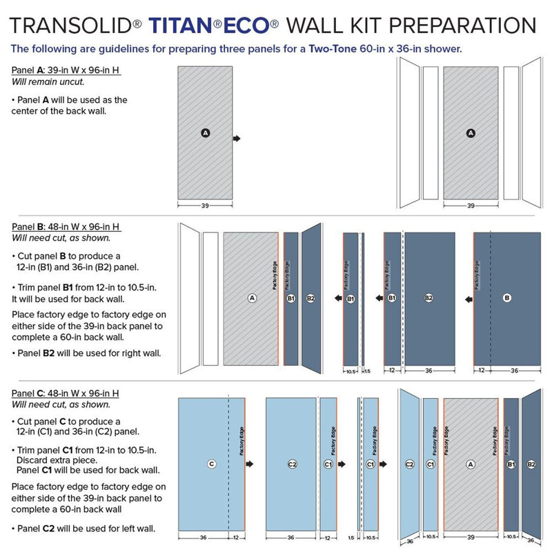Titan 36'' W 60'' D 96'' H Glue Up Solid Surface Wall
