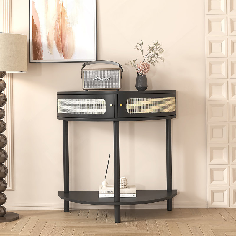 Unique Half Moon Design End Table with Sliding Door,Elegant Semi-circle Entryway