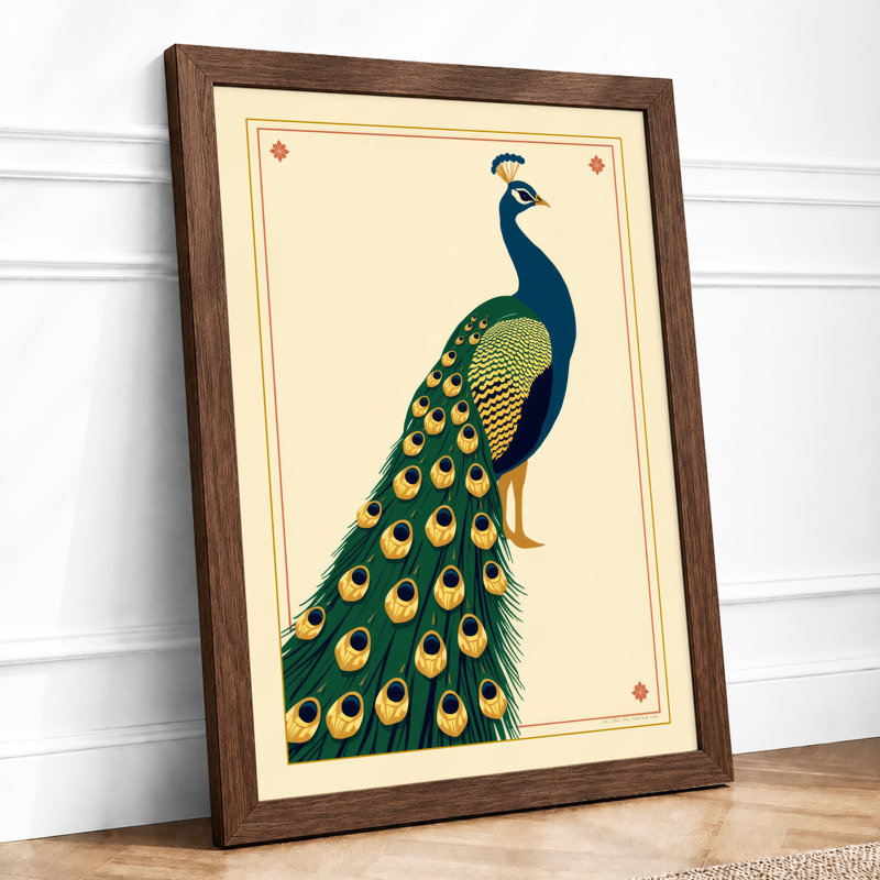 Peacock Art Deco - Framed Print, A4 - 29.7 x 21.0 cm, Walnut