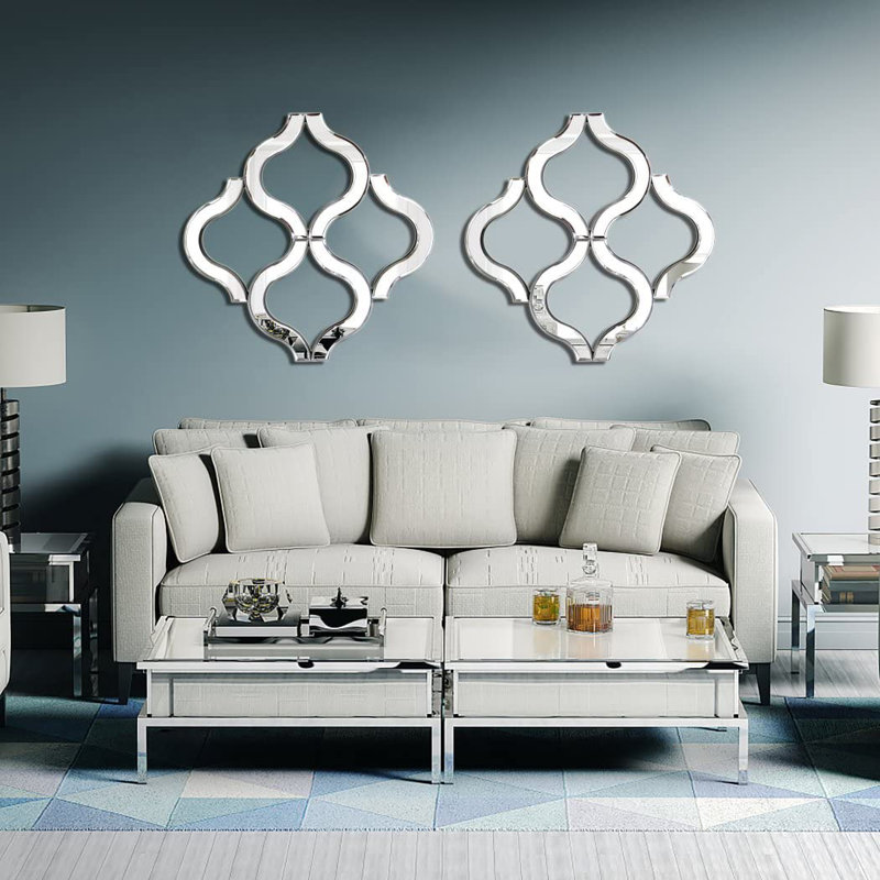 Arc-Shaped Decorative Wall Mirror Silver, Exquisite Bevelled Gorgeous Glam Accent Decor Mirror, Unique Modern Fashion Hand Craft Mirror Wall Decor