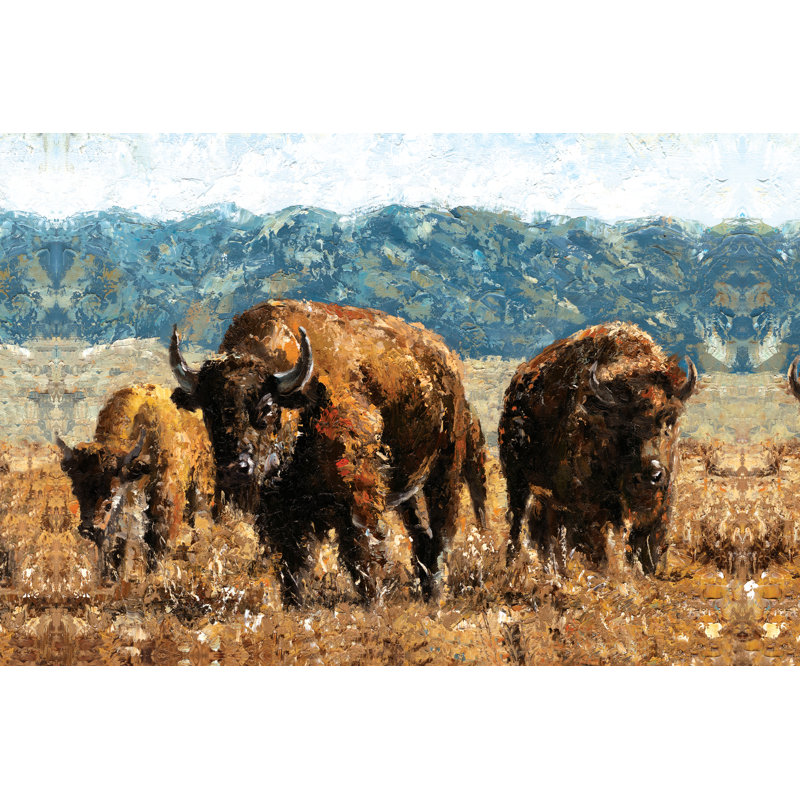 Buffalo Family - Wrapped Canvas Painting, 30cm H x 46cm W x 3.8cm D