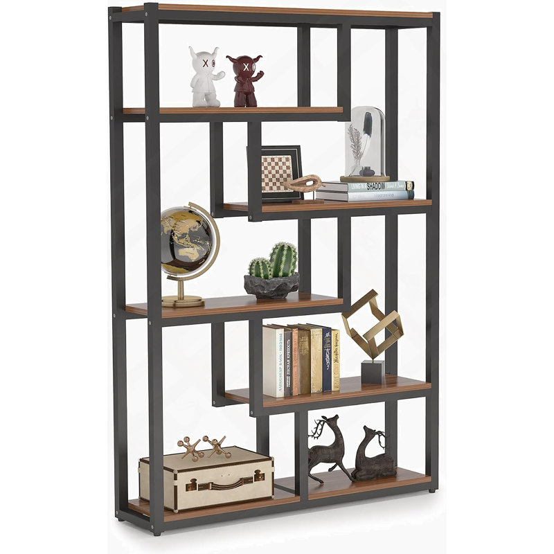 6-Tier Industrial Etagere Bookcase With Asymmetrical Open Shelves For Stylish And Functional Vertical Storage.