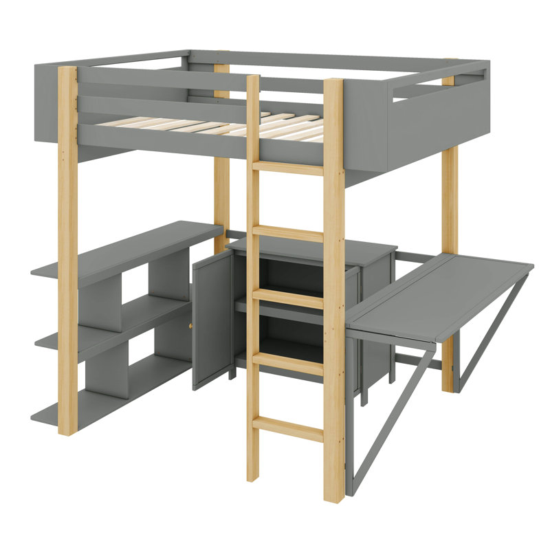 Lit mezzanine Janelly, pour enfants, Double, Gris