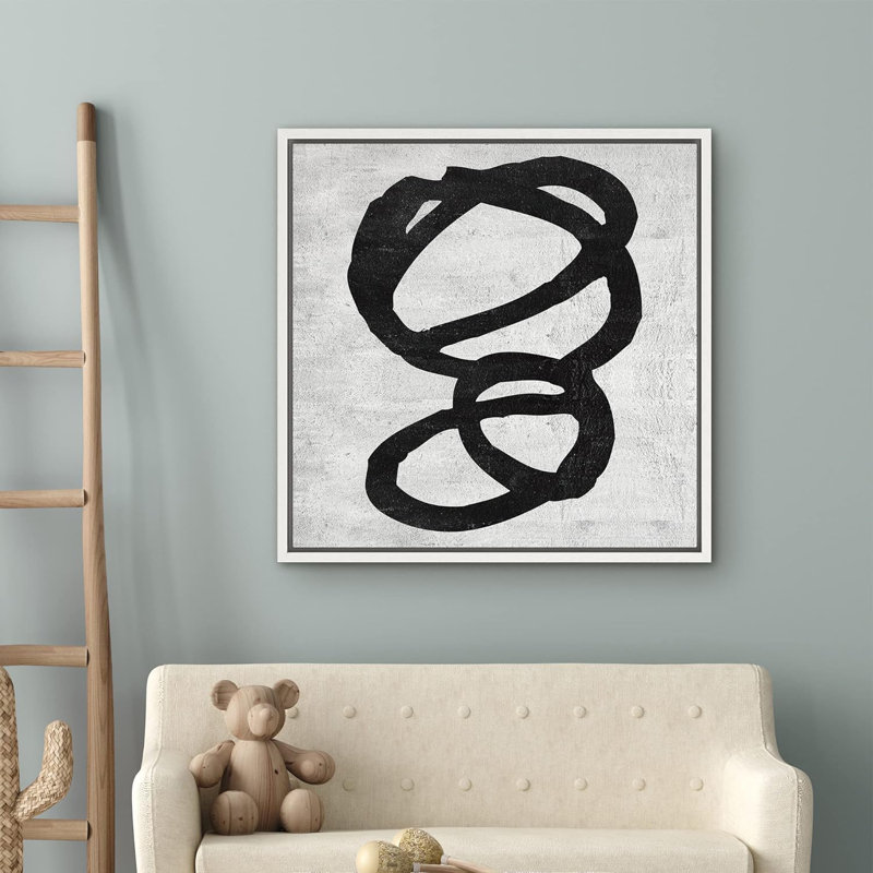 Noir abstrait, cercles abstraits, effet minimaliste neutre, reproduction d'art encadrée sur toile, Blanc