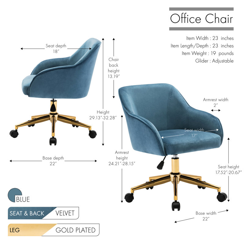 Jace Velvet Office Chair, Blue