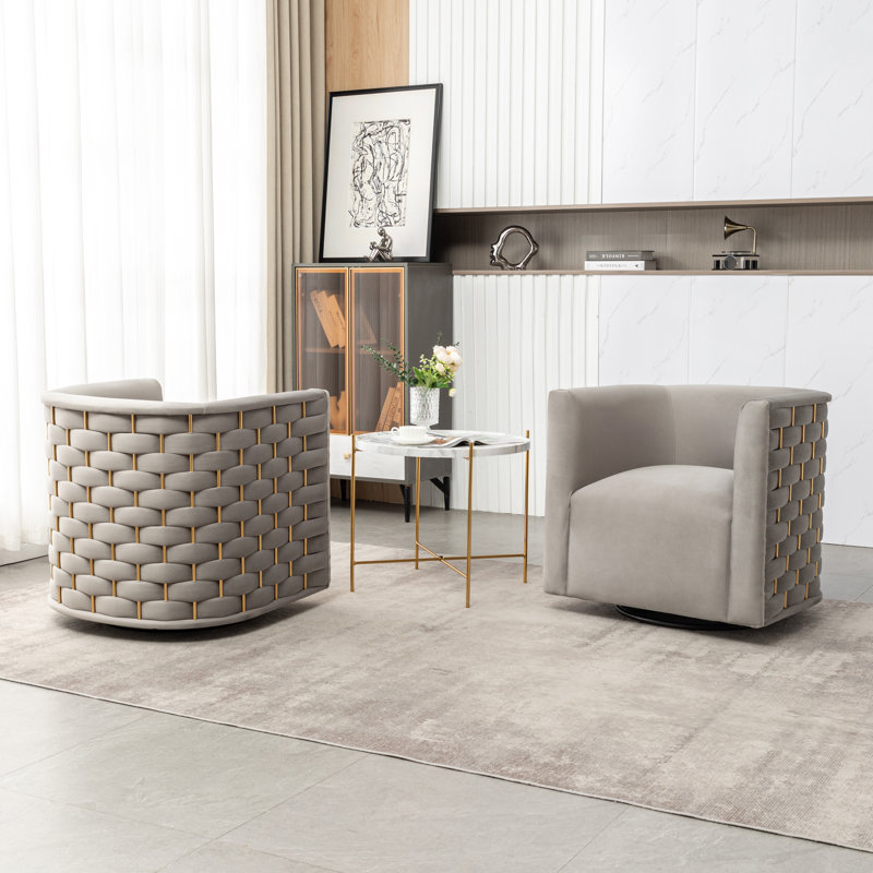 Occie Velvet Swivel Barrel Chair, Gray Velvet