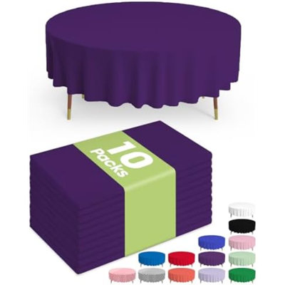 Nappe en plastique jetable en paquet de 10, nappes rondes de 84 po, décorations de fête d'Halloween, décor Summerween, nappes d'Halloween, rond, housse en plastique, étanche et robuste, mauve