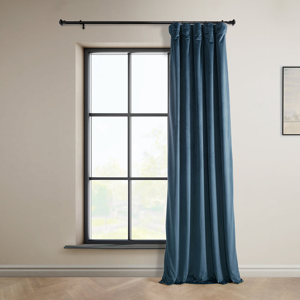 Matra Plush Velvet Room Darkening Curtain Panel, 50" W x 84" L, Avalon Blue