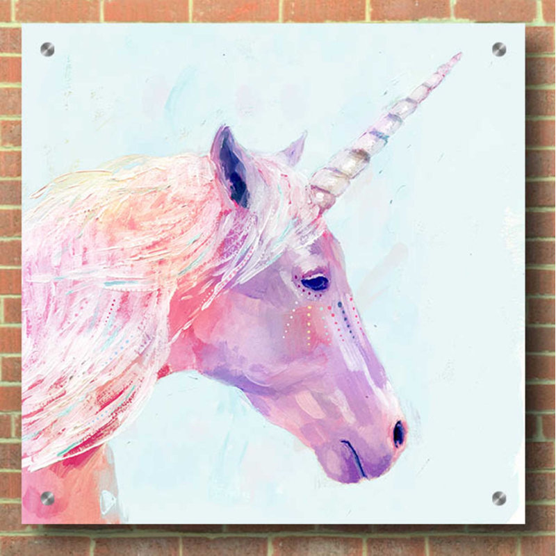 «Mystic Unicorn I» par Victoria Borges, art mural en verre acrylique, H 36 po x l 36 po x P 0,2 po