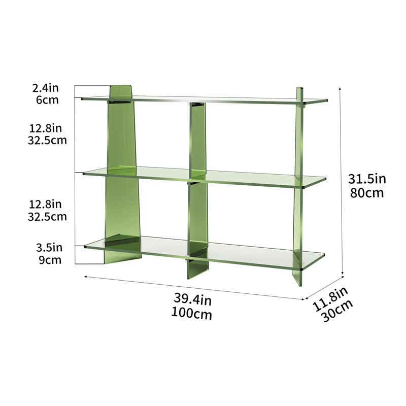 Veliz Acrylic Bookshelf, 3 tier Bookcase for Small Spaces, Acrylic Console Table, Green