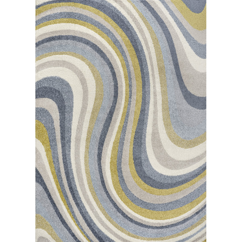 Albarado Abstract Swirl Blue/Mustard/Gray Rug, Rectangle 7'10" x 10'