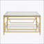 Table basse carrée en verre avec cadre luxueux en métal géométrique, finition dorée et tablette inférieure pour des espaces de vie élégants-1129910476