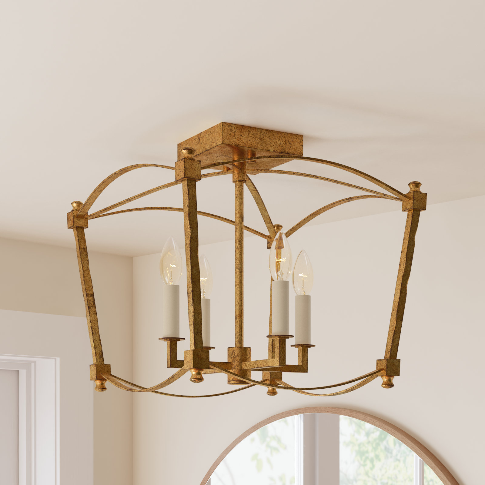 Olive 4 Light Semi Flush Mount, Antique Gild