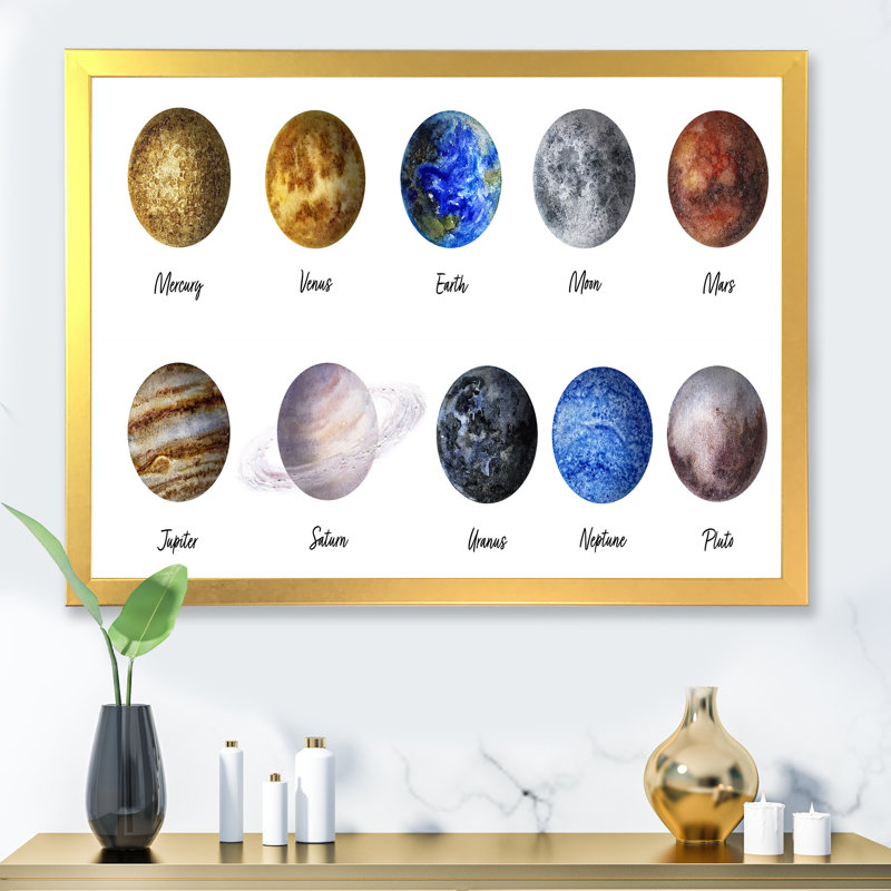 «All Planets United», impression sur toile, H 24 po x l 32 po x P 1 po, Cadre doré