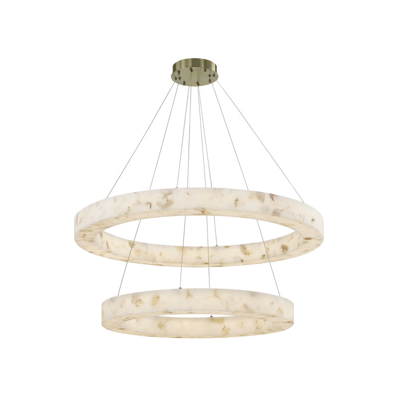 LumenAria - Luminaire suspendu anneaux en albâtre à deux niveaux DEL 42 po Medley