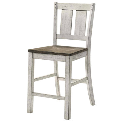 Antique White And Ash Brown Dining Chairs, 2Pc, Solid Wood, Slat Back, Rustic Glamour For Counter Height Regal