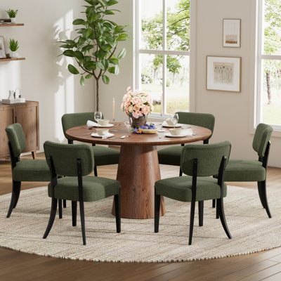 Table de salle à manger ronde en bois 43 po avec 4/6 chaises sans accoudoirs, ensemble minimaliste moderne pour la maison et la salle à manger