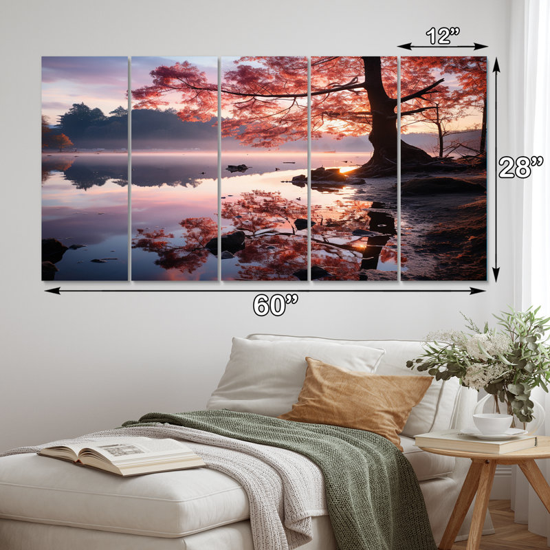 «Lake Serenity Pastel Sunrise In Autumn - Lake Wall Art Print», 5 panneaux égaux