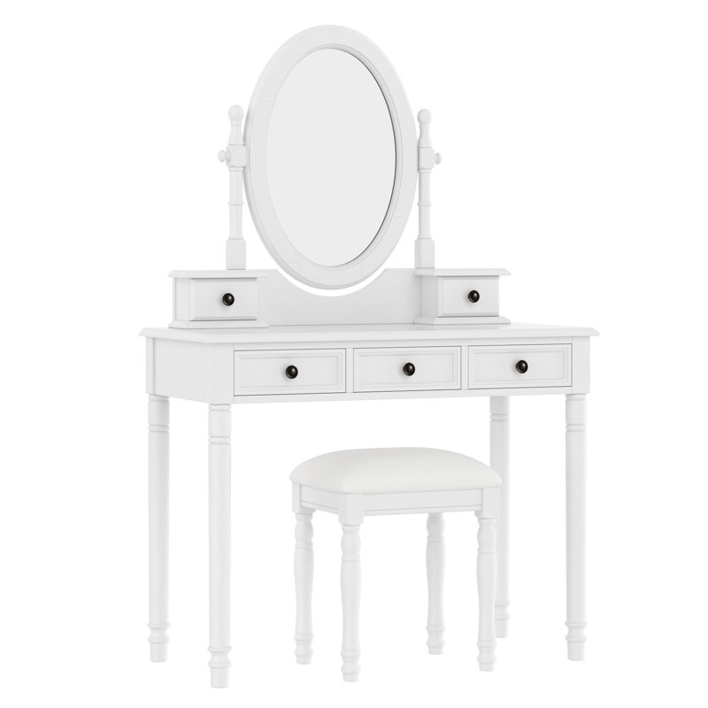 Vanity Desk With Adjustable Angle Mirror