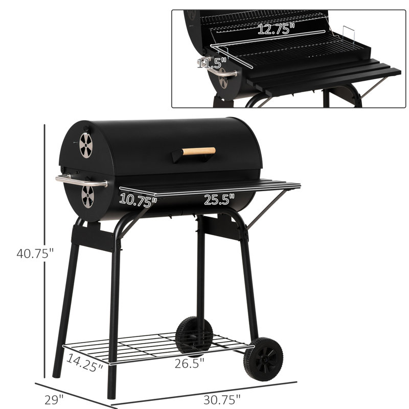 Barbecue portatif en acier au charbon 30 po avec tablette de rangement pour barbecue