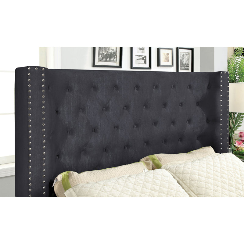 Egista Upholstered Wingback Bed, Queen, Dark Gray