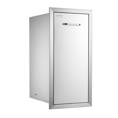13.4"Wx26"Hx19.6"D Pull-Out Trash Drawer - Stainless Steel Roll-Out Bin with Sliding Rails & Handle | Outdoor Kitchen BBQ Island Grill Station
