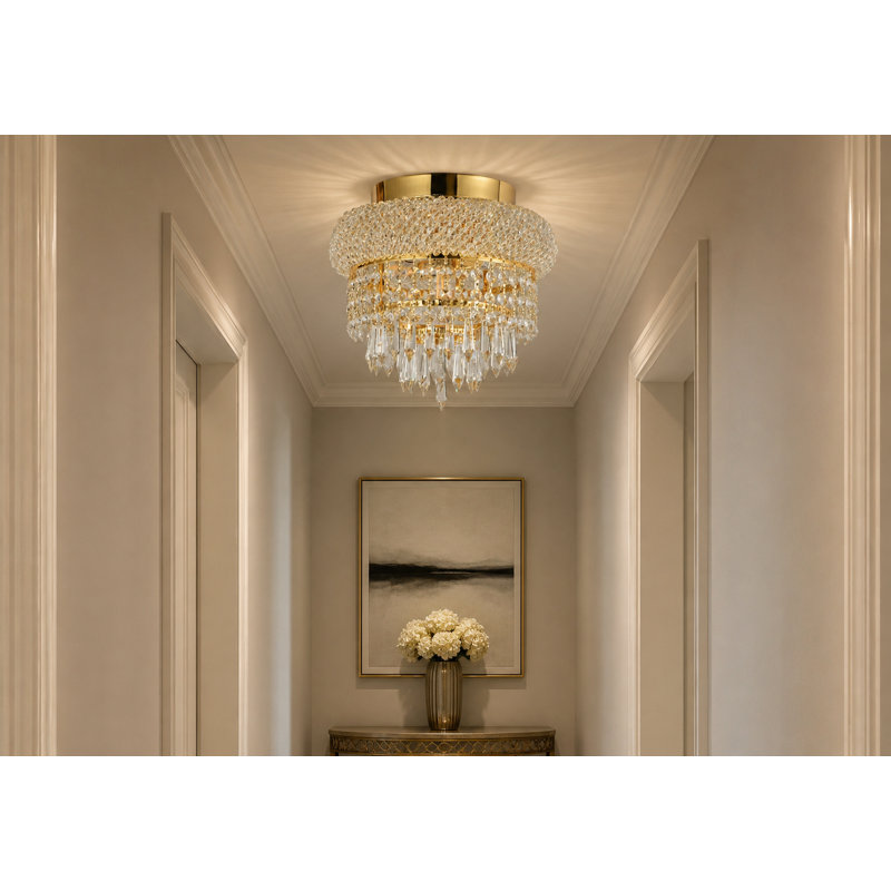 B&S Lighting Inc Chandeliers Bagel Crystal Flush Mount Chandelier 12"Wx 6"H 4 Lights, Gold