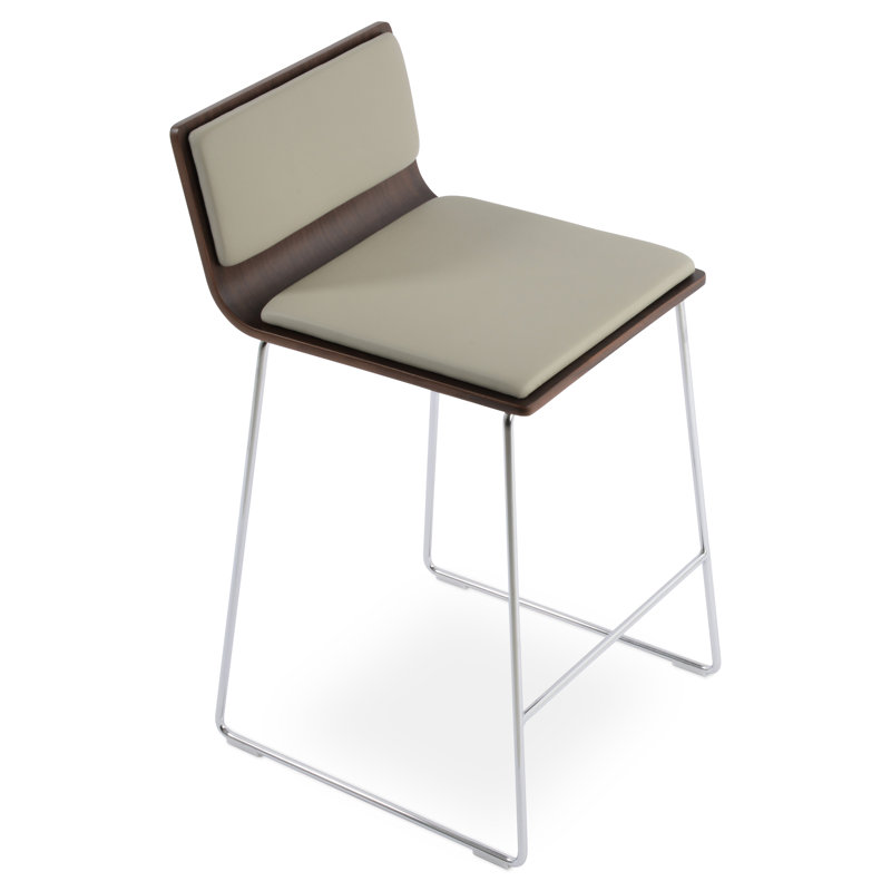 Tabourets Corona, Similicuir gris pâle, Chrome chrome, Tabouret de bar (siège d'une hauteur de 29 po)