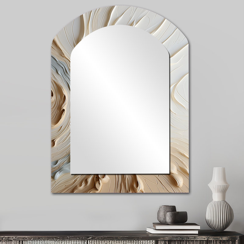 Blanc et or champagne flux III - miroir décoratif champagne asymétrique, miroir mural arqué traditionnel, impression d'art en métal