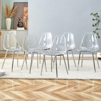 Transparent Dining Chair, Plastic Armless Stool, Nordic Makeup Seat, Negotiation 6 With Silver Metal Leg, Stylish Innovation Modern Minimalist Crystal Trendsetting Design
