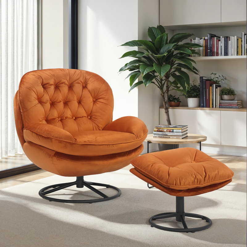 Azura Swivel Accent Chair with Footstool, Orange