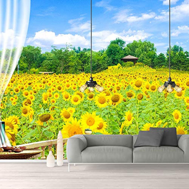 Vue des tournesols depuis un faux balcon, L 100 po x l 144 po