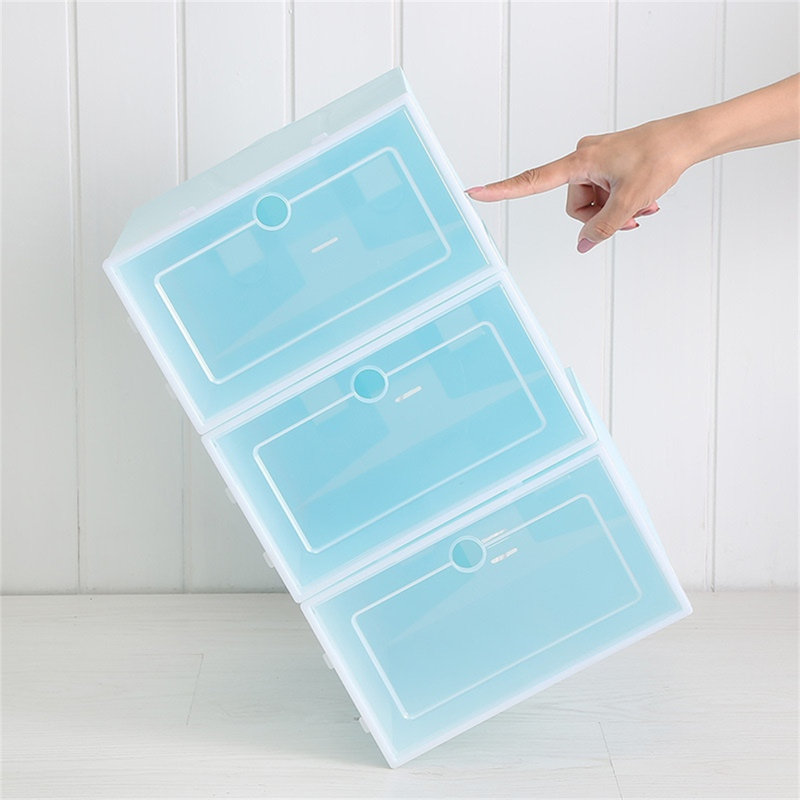 Boîte de rangement à couvercle rabattable, Bleu clair