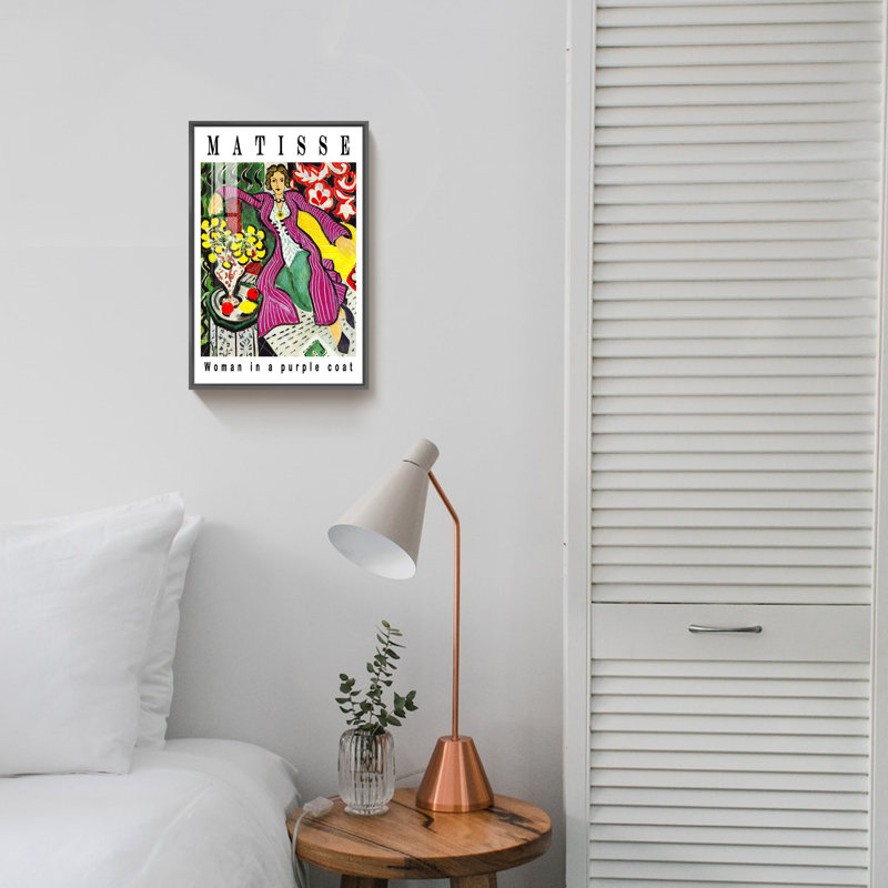 "Femme dans un manteau mauve", reproduction d'art sur toile par Henri Matisse, L 12 po x H 16 po, Noir