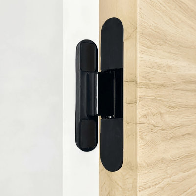 Invisible Door Hinges 5.5", 3 Way Adjustable Hidden Door Hinges, 130° Silent Swing Concealed Hinges, Heavy Duty Zinc Alloy Invisible Hinges for Hidden Door, Bookcase Door & Cabinet (Black, 2 Pack)