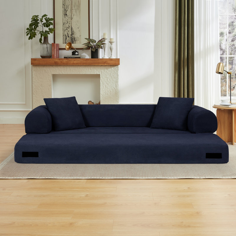 Canapé-lit futon de 80 po pour grand lit, canapé-lit pliable sans os avec 2 coussins - aucun assemblage requis, Navy