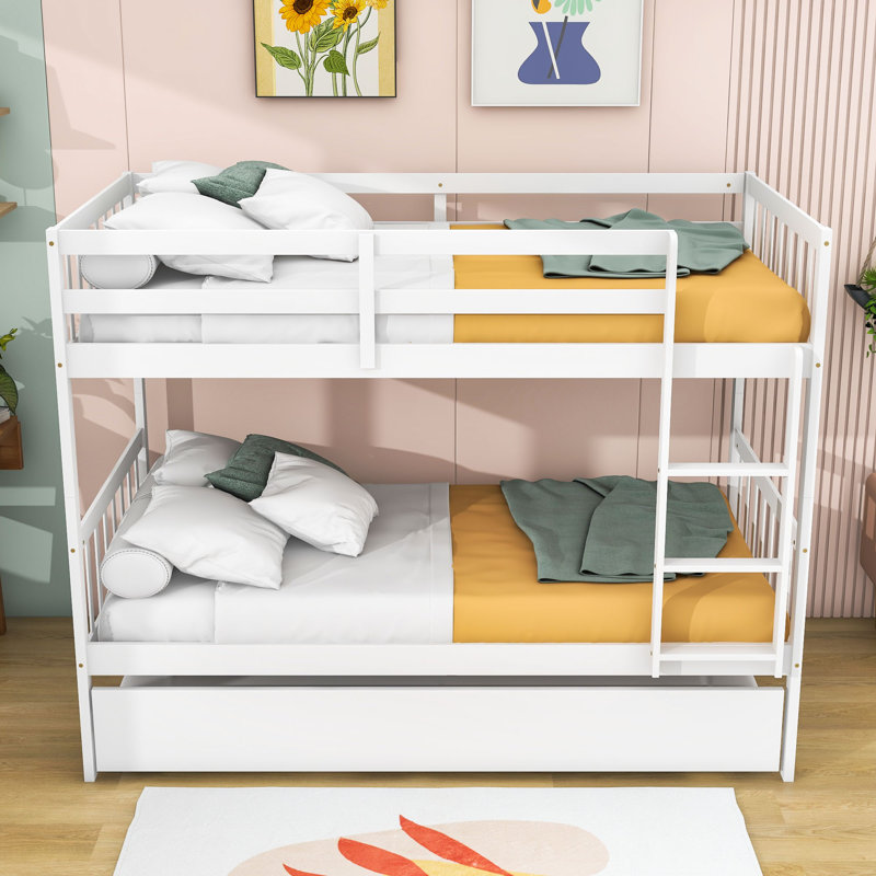 Bonifay Twin Over Twin Bunk Bed , Trundle Bed Included, White