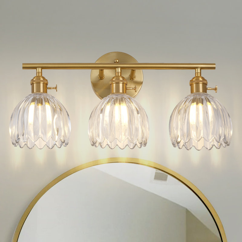 Luminaire de salle de bain à 3 lumières à intensité variable avec abat-jour en forme de tulipe, Laiton brossé, Trois lumières