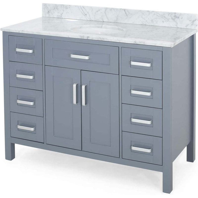 Meuble-lavabo 49 po avec comptoir en marbre et lavabo en céramique, deux portes, 8 tiroirs, Gris
